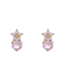 Fashion Pink Copper Diamond Flower Stud Earrings
