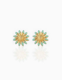 Fashion Green Copper Drip Daisy Stud Earrings