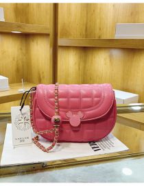 Fashion Pink Pu Embroidered Thread Checkered Lock Diagonal Saddle Bag