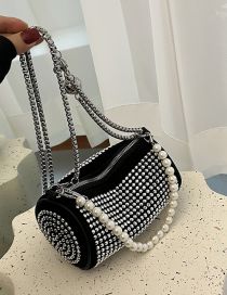 Fashion Silver Pu Diamond Large Capacity Pearl Beaded Crossbody Bag