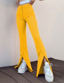 Fashion Yellow Solid Color Slit Flared Trousers