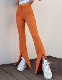 Fashion Orange Solid Color Slit Flared Trousers