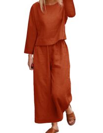 Fashion Orange Solid Color Long Sleeve Top Wide Leg Pants Set