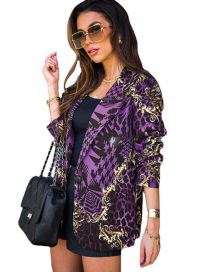 Fashion Purple Polyester Print Long Sleeve Lapel Blazer