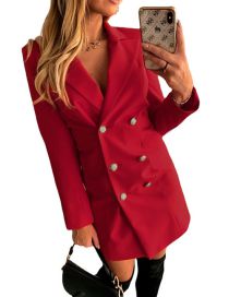 Fashion Red Solid Color Long Sleeve Double Breasted Blazer