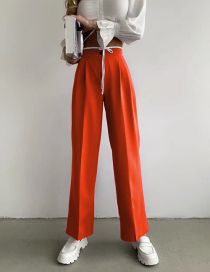 Fashion Orange Polyester Solid Single Button Straight Trousers