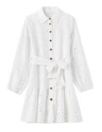 Fashion White Embroidered Lace-up Dress