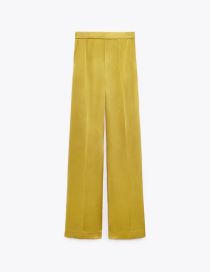 Fashion Yellow Silk-satin Straight-leg Trousers