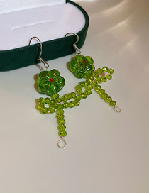 Fashion Ear Hook - Green Crystal Rice Bead Braided Flower Stud Earrings