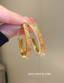 Fashion 5# Orange Geometric Crystal C-shaped Stud Earrings