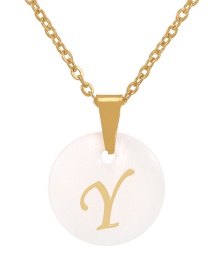 Fashion Y Titanium Steel Round Shell 26 Letter Necklace