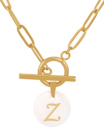 Fashion Z Titanium Steel Round Shell 26 Letter Ot Buckle Necklace