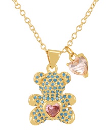 Fashion Blue Bronze Heart Zirconium Bear Necklace