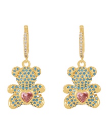 Fashion Blue Bronze Heart Zirconia Bear Earrings