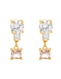 Fashion Gold + Champagne Brass Set Square Zirconia Stud Earrings