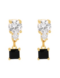 Fashion Gold + Black Brass Set Square Zirconia Stud Earrings