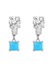 Fashion Silver+blue Copper Zircon Square Stud Earrings