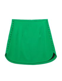 Fashion Green Button-embellished Silk-satin Skirt