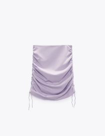 Fashion Purple Solid Pleated Drawstring Skirt