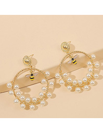 Fashion Gold Alloy Pearl Ring Bee Stud Earrings
