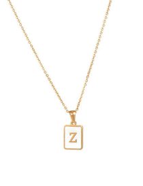 Fashion Z Stainless Steel 26 Letter White Shell Square Necklace