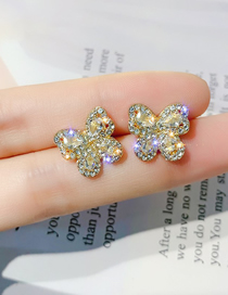Fashion 19#gold Color Alloy Diamond Geometric Butterfly Stud Earrings