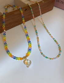 Fashion Necklace - Color (2 Piece) Colorful Crystal Beaded Heart Necklace Set