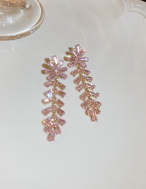 Fashion Pink (fish Bone) Brass Diamond Fishbone Tassel Earrings