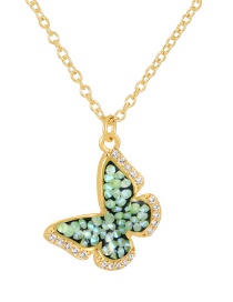 Fashion Lake Green Bronze Zirconium Oil Drop Butterfly Pendant Necklace