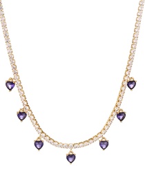 Fashion Purple Bronze Zircon Heart Pendant Necklace