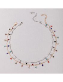 Fashion Gold And Silver Alloy Set Fancy Diamond Multicolored Ball Fringe Necklace