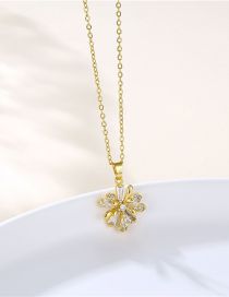 Fashion Gold Titanium Steel With Zirconium Flower Necklace