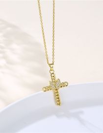 Fashion Gold Titanium Steel Zirconium Butterfly Cross Necklace
