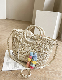 Fashion Creamy-white Straw Large Capacity Crossbody Bag