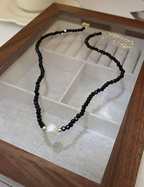 Fashion Necklace - Black (single Pearl) Pearl Crystal Beaded Necklace