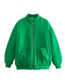 Fashion Green Woven Zip Stand Collar Jacket