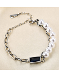 Fashion Steel Color Titanium Steel Pearl Panel Chain Baguette Bracelet