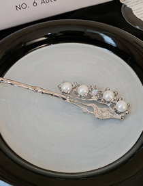 Fashion Hairpin - Silver Color (flowers) Metal Pearl Moonlight Irregular Pleated Hairpin