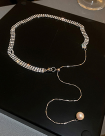 Fashion Necklace - Silver Color Copper Diamond Pearl Necklace