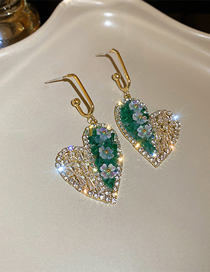 Fashion Green Crystal Diamond Flower Heart Stud Earrings