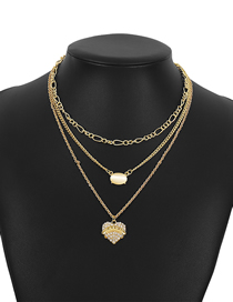 Fashion Gold Color Geometric Rhinestone Heart Resin Multilayer Chain Necklace