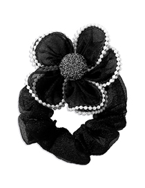 Fashion Black Organza Diamond Pearl Flower Headband