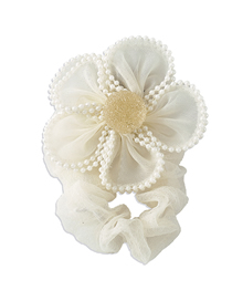 Fashion White Organza Diamond Pearl Flower Headband