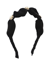 Fashion Black Fabric Faux Pearl Wide-brimmed Crinkle Headband