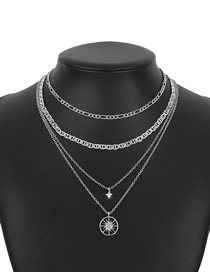 Fashion Silver Color Alloy Diamond Starburst Hollow Sun Multilayer Necklace