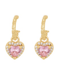 Fashion Pink Copper Set Zircon Heart Stud Earrings