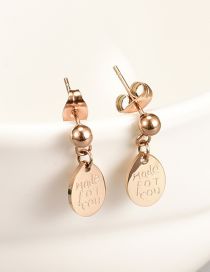 Fashion Rose Gold Color Titanium Letter Oval Stud Earrings