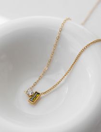 Fashion Gold Color Titanium Diamonds Square Crystal Necklace