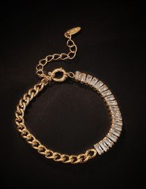 Fashion Gold Color Titanium Steel Diamond Panel Chain Bracelet