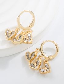 Fashion White Copper Gold Plated Zirconium Heart Earrings